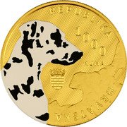 Croatia 1000 Kuna Dalmatian Dog 2021  KM# 130.1 REPUBLIKA HRVATSKA 1000 KUNA coin obverse Croatia 1000 Kuna Dalmatian Dog 2021  KM# 130.1 REPUBLIKA HRVATSKA 1000 KUNA coin obverse