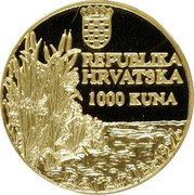 Croatia 1000 Kuna Three Black Storks 1997 Proof KM# 72 REPUBLIKA HRVATSKA 1000 KUNA BARANIA 1997. coin obverse