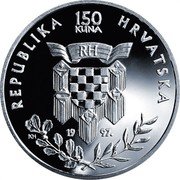 Croatia 150 Kuna First Croatian President dr. Franjo Tudman 1997 Proof KM# 59 REPUBLIKA HRVATSKA 150 KUNA KH 19 97. coin obverse Croatia 150 Kuna First Croatian President dr. Franjo Tudman 1997 Proof KM# 59 REPUBLIKA HRVATSKA 150 KUNA KH 19 97. coin obverse