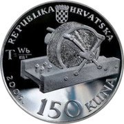 Croatia 150 Kuna 150th Anniversary of Birth of Nikola Tesla 2006 Proof KM# 86 REPUBLIKA HRVATSKA T=WB/M2 2006. 150 KUNA coin obverse Croatia 150 Kuna 150th Anniversary of Birth of Nikola Tesla 2006 Proof KM# 86 REPUBLIKA HRVATSKA T=WB/M2 2006. 150 KUNA coin obverse