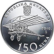 Croatia 150 Kuna 100th Anniversary of Aviation in Croatia 2010 Proof KM# 97 REPUBLIKA HRVATSKA 2010 S 150 KUNA coin obverse