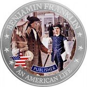 Cook Islands 2 Dollars Elizabeth II Publisher 2021  Proof BENJAMIN FRANKLIN PUBLISHER AN AMERICAN LIFE coin reverse