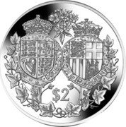 Fiji 2 Dollars (HM and HRH Coat of Arms) HONI SOIT QUI MAL Y PЄNSЄ $2 coin reverse