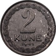 Croatia 2 Kune Kingdom Coinage 1941 KM# 2 2 KUNE 1941 coin reverse Croatia 2 Kune Kingdom Coinage 1941 KM# 2 2 KUNE 1941 coin reverse
