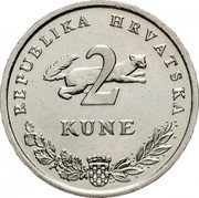 Croatia 2 Kune 50 Years of FAO. Tuna 1995 KM# 22 REPUBLIKA HRVATSKA 2 KUNE coin obverse Croatia 2 Kune 50 Years of FAO. Tuna 1995 KM# 22 REPUBLIKA HRVATSKA 2 KUNE coin obverse