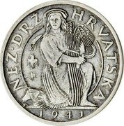 Croatia 2 Kune Pattern 1941 KM# Pn26 NEZ DRZ HRVATSKA 1941 coin obverse