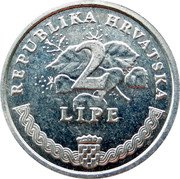 Croatia 2 Lipe Circulation Coin. Grapes 2002 KM# 14 REPUBLIKA HRVATSKA 2 LIPE coin obverse Croatia 2 Lipe Circulation Coin. Grapes 2002 KM# 14 REPUBLIKA HRVATSKA 2 LIPE coin obverse