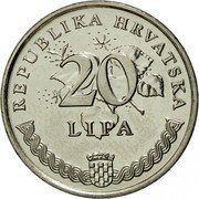 Croatia 20 Lipa 50 Years of FAO. Olive 1995 KM# 18 REPUBLIKA HRVATSKA 20 LIPA coin obverse Croatia 20 Lipa 50 Years of FAO. Olive 1995 KM# 18 REPUBLIKA HRVATSKA 20 LIPA coin obverse