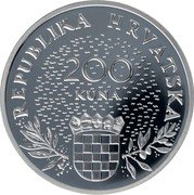 Croatia 200 Kuna 5th Anniversary of Independence 1995 Proof KM# 30 REPUBLIKA HRVATSKA 200 KUNA coin obverse
