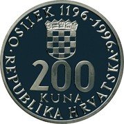 Croatia 200 Kuna 800th Anniversary of the City of Osijek 1996 Proof KM# 57 OSIJEK 1196 - 1996. 200 KUNA REPUBLIKA HRVATSKA coin obverse Croatia 200 Kuna 800th Anniversary of the City of Osijek 1996 Proof KM# 57 OSIJEK 1196 - 1996. 200 KUNA REPUBLIKA HRVATSKA coin obverse