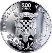 Croatia 200 Kuna First Croatian President dr. Franjo Tudman 1997 Proof KM# 60 REPUBLIKA HRVATSKA 200 KUNA RH 19 97. KH coin obverse Croatia 200 Kuna First Croatian President dr. Franjo Tudman 1997 Proof KM# 60 REPUBLIKA HRVATSKA 200 KUNA RH 19 97. KH coin obverse