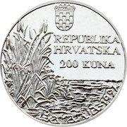 Croatia 200 Kuna Three Black Storks 1997 Proof KM# 71 REPUBLIKA HRVATSKA 200 KUNA BARANIA-1997. coin obverse