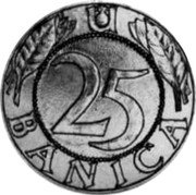 Croatia 25 Banica (Pattern) KM# Pn9 U 25 BANICA coin reverse Croatia 25 Banica (Pattern) KM# Pn9 U 25 BANICA coin reverse