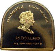Cook Islands 25 Dollars Papal Visit to Mariazell 2007 Proof ELIZABETH II COOK ISLANDS 25 DOLLARS 4.0 G .99999 FINEST GOLD coin obverse Cook Islands 25 Dollars Papal Visit to Mariazell 2007 Proof ELIZABETH II COOK ISLANDS 25 DOLLARS 4.0 G .99999 FINEST GOLD coin obverse