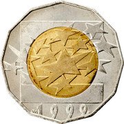 Croatia 25 Kuna Euro Currency Introduction in Countries in EU 1999 KM# 64 E DM 1999. coin reverse Croatia 25 Kuna Euro Currency Introduction in Countries in EU 1999 KM# 64 E DM 1999. coin reverse