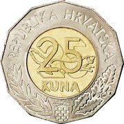 Croatia 25 Kuna Birth of New Millennium 2000 Proof KM# 65 REPUBLIKA HRVATSKA 25 KUNA coin obverse Croatia 25 Kuna Birth of New Millennium 2000 Proof KM# 65 REPUBLIKA HRVATSKA 25 KUNA coin obverse