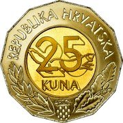 Croatia 25 Kuna Danube Border Region 1997 Proof KM# 47 REPUBLIKA HRVATSKA 25 KUNA coin obverse Croatia 25 Kuna Danube Border Region 1997 Proof KM# 47 REPUBLIKA HRVATSKA 25 KUNA coin obverse