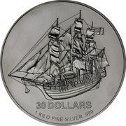Cook Islands 30 Dollars Elizabeth II. Bounty 2009 30 DOLLARS 1 KILO FINE SILVER .999 coin reverse Cook Islands 30 Dollars Elizabeth II. Bounty 2009 30 DOLLARS 1 KILO FINE SILVER .999 coin reverse