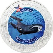 Cook Islands 5 Dollars (American State Animal. Alaska. Bowhead Whale) ALASKA AMERICAN STATE ANIMAL BOWHEAD WHALE coin reverse