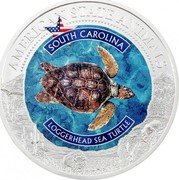 Cook Islands 5 Dollars (American State Animal. South Carolina. Loggerhead Sea Turtle) AMERICAN STATE ANIMAL LOGGERHEAD SEA TURTLE SOUTH CAROLINA coin reverse
