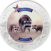 Cook Islands 5 Dollars (American State Animal. Tennessee. Raccoon) AMERICAN STATE ANIMAL RACCOON TENNESSE coin reverse