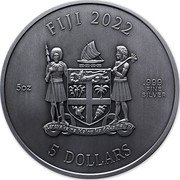 Fiji 5 Dollars (Cats. Antique Fnish) FIJI 2022 5OZ .999 FINE SILVER 5 DOLLARS REREVAKA NA KALOU KA DOKA NA TUI coin obverse Fiji 5 Dollars (Cats. Antique Fnish) FIJI 2022 5OZ .999 FINE SILVER 5 DOLLARS REREVAKA NA KALOU KA DOKA NA TUI coin obverse
