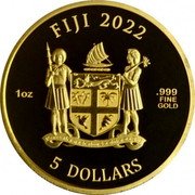 Fiji 5 Dollars (Cats) FIJI 2022 1OZ .999 FINE GOLD 5 DOLLARS REREVAKA NA KALOU KA DOKA NA TUI coin obverse Fiji 5 Dollars (Cats) FIJI 2022 1OZ .999 FINE GOLD 5 DOLLARS REREVAKA NA KALOU KA DOKA NA TUI coin obverse