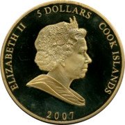 Cook Islands 5 Dollars Elizabeth and Philip. 60-th anni. wedding. 2007 SUNC 5 DOLLARS 2007 COOK ISLANDS ELIZABETH II coin obverse Cook Islands 5 Dollars Elizabeth and Philip. 60-th anni. wedding. 2007 SUNC 5 DOLLARS 2007 COOK ISLANDS ELIZABETH II coin obverse
