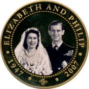 Cook Islands 5 Dollars Elizabeth and Philip. 60-th anni. wedding. 2007 SUNC 1947 2007 ELIZABETH AND PHILIP EP coin reverse Cook Islands 5 Dollars Elizabeth and Philip. 60-th anni. wedding. 2007 SUNC 1947 2007 ELIZABETH AND PHILIP EP coin reverse