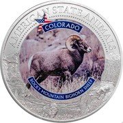 Cook Islands 5 Dollars Elizabeth II Rocky Mountain Bighorn Sheep 2021  Proof AMERICAN STATE ANIMALS COLORADO ROCKY MOUNTAIN BIGHORN SHEEP coin reverse