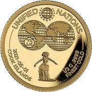 Cook Islands 5 Dollars Elizabeth II Unified Nations 2021  Proof UNIFIED NATIONS 75 NATIONS 2021-05-01 1/2 G .9999 COOK ISLANDS FINEST GOLD coin reverse