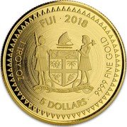 Fiji 5 Dollars (Pacific Dollar) FIJI 2018 REREVAKA NA KALOU KA DOKA NA TUI 5 DOLLARS 1 TROY OZ 9999 FINE GOLD coin obverse Fiji 5 Dollars (Pacific Dollar) FIJI 2018 REREVAKA NA KALOU KA DOKA NA TUI 5 DOLLARS 1 TROY OZ 9999 FINE GOLD coin obverse