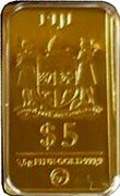 Fiji 5 Dollars (Sagrada Familia) FIJI $5 0.5G FINE GOLD 999,9 REREVAKA NA KALOU KA DOKA NA TUI coin obverse Fiji 5 Dollars (Sagrada Familia) FIJI $5 0.5G FINE GOLD 999,9 REREVAKA NA KALOU KA DOKA NA TUI coin obverse