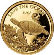 Fiji 5 Dollars (Save the Ocean. Leatherback Turtle) SAVE THE OCEAN 1/2 G .9999 FINEST GOLD 2020 coin reverse