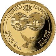 Fiji 5 Dollars (Unified Nations. Dove) 75 NATIONS. UNIFIED NATIONS 2023-09-21 REPUBLIC OF FIJI 1/2 G .9999 FINEST GOLD coin reverse Fiji 5 Dollars (Unified Nations. Dove) 75 NATIONS. UNIFIED NATIONS 2023-09-21 REPUBLIC OF FIJI 1/2 G .9999 FINEST GOLD coin reverse