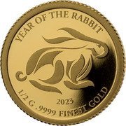 Fiji 5 Dollars (Year of the Rabbit) 2023 YEAR OF THE RABBIT 1/2 G .9999 FINEST GOLD coin reverse Fiji 5 Dollars (Year of the Rabbit) 2023 YEAR OF THE RABBIT 1/2 G .9999 FINEST GOLD coin reverse