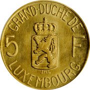 Luxembourg 5 Francs (Charlotte Essai) KM# E63 GRAND DUCHE DE 5 F JNL LUXEMBOURG coin reverse Luxembourg 5 Francs (Charlotte Essai) KM# E63 GRAND DUCHE DE 5 F JNL LUXEMBOURG coin reverse