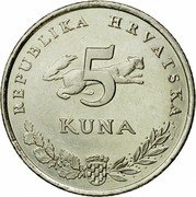 Croatia 5 Kuna Circulation Coin. Bear 2009 KM# 11 REPUBLIKA HRVATSKA 5 KUNA coin obverse Croatia 5 Kuna Circulation Coin. Bear 2009 KM# 11 REPUBLIKA HRVATSKA 5 KUNA coin obverse