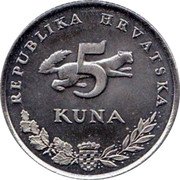 Croatia 5 Kuna Circulation Coin. Bear 2014 KM# 23 REPUBLIKA HRVATSKA 5 KUNA coin obverse Croatia 5 Kuna Circulation Coin. Bear 2014 KM# 23 REPUBLIKA HRVATSKA 5 KUNA coin obverse