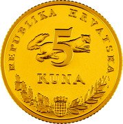 Croatia 5 Kuna (Brown Bear) KM# 132 REPUBLIKA HRVATSKA 5 KUNA coin obverse Croatia 5 Kuna (Brown Bear) KM# 132 REPUBLIKA HRVATSKA 5 KUNA coin obverse