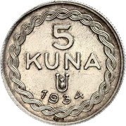 Croatia 5 Kuna (Independence Conmemoration Pattern) KM# Pn7 5 KUNA 1934 coin reverse Croatia 5 Kuna (Independence Conmemoration Pattern) KM# Pn7 5 KUNA 1934 coin reverse