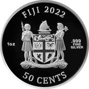 Fiji 50 Cents (Dogs. High Relief) FIJI 2022 REREVAKA NA KALOU KA DOKA NA TUI 1OZ .999 FINE SILVER 50 CENTS coin obverse Fiji 50 Cents (Dogs. High Relief) FIJI 2022 REREVAKA NA KALOU KA DOKA NA TUI 1OZ .999 FINE SILVER 50 CENTS coin obverse
