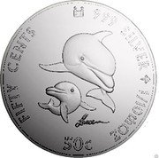 Cook Islands 50 Cents (Dolphins) LASSEN FIFTY CENTS 999 SILVER 1/10TH OZ 50C coin reverse