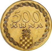 Croatia 500 Kuna Ante Pavelic 1941 KM# A3 500 KUNA U coin reverse