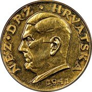Croatia 500 Kuna Ante Pavelic 1941 X# 3 NEZ DRŽ HRVATSKA 1941 coin obverse Croatia 500 Kuna Ante Pavelic 1941 X# 3 NEZ DRŽ HRVATSKA 1941 coin obverse