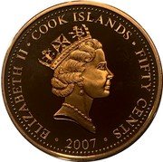Cook Islands Fifty Cents (Australian Colonial Coinage - One Penny 1930 replica) RDM ELIZABETH II COOK ISLANDS FIFTY CENTS 2007 coin obverse Cook Islands Fifty Cents (Australian Colonial Coinage - One Penny 1930 replica) RDM ELIZABETH II COOK ISLANDS FIFTY CENTS 2007 coin obverse
