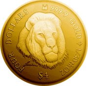 Cook Islands Four Dollars Lion 2008 FOUR DOLLARS 999.9 GOLD 1/30TH OZ $4 LASSEN coin reverse Cook Islands Four Dollars Lion 2008 FOUR DOLLARS 999.9 GOLD 1/30TH OZ $4 LASSEN coin reverse