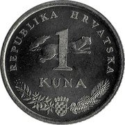 Croatia Kuna Error Piece 1994 KM# 20.1 REPUBLIKA HRVATSKA 1 KUNA coin obverse Croatia Kuna Error Piece 1994 KM# 20.1 REPUBLIKA HRVATSKA 1 KUNA coin obverse