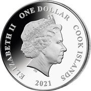 Cook Islands One Dollar Elizabeth II Captain America 2021  Proof ELIZABETH II ONE DOLLAR COOK ISLANDS IRB 2021 coin obverse