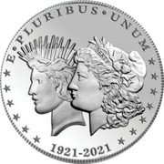 Cook Islands One Dollar Elizabeth II Double Liberty Dollar 2021  E PLURIBUS UNUM LIBERTY 1921-2021 coin reverse Cook Islands One Dollar Elizabeth II Double Liberty Dollar 2021  E PLURIBUS UNUM LIBERTY 1921-2021 coin reverse